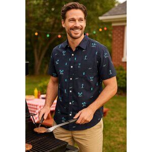 Flag &‎ Anthem Men's Hawaii Shirt Palm Trees Surfboards Aloha Coastal Vibes MED